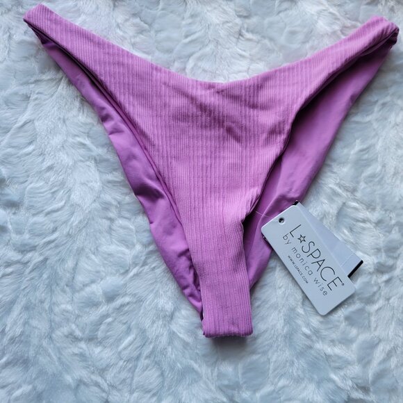 L*Space Bikini Bottom Women's Large Purple Ribbed Cheeky Swimwear by Revolve NWT - Picture 1 of 7